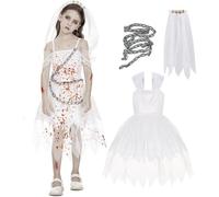 Vobumix Costume Sposa di Halloween con Velo, Costume Sposa Cadavere, Costume Divertente per Ragazze per Eventi Cosplay di Halloween, Spettacoli Teatrali, Feste