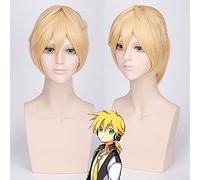 Vocaloid Kagamine Len Parrucca Cosplay Per Uomo Breve Rettilineo Biondo Parrucca Sintetica Resistente Al Calore Di Alta Qualità Con Coda Di Cavallo Anime