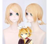 VOCALOID Parrucche Kagamine Rin/Ren 40cm Parrucche sintetiche resistenti al calore corte diritte di alta qualità per Christma + cappuccio parrucca Taglia unica Kagamine Rin