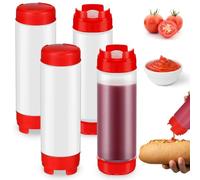 Vocdikficy 4 Pezzi Bottigliette di Plastica Ricaricabili da 20 Once, Erogatore di Condimenti con Valvola Grande e Punta Invertita