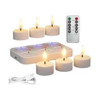 Vocdikficy Candele da Tè Ricaricabili con Stazione di Ricarica, 6 Pezzi, Candele da Tè con Batteria, e Timer