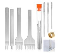 Vocdikficy Kit di per Punch da 14 Pezzi con Punzone In Pelle da 4 mm 1/2/4/6 Punte e Ago per Cucitura A Cruna Grande per Utensili Manuali per Principianti