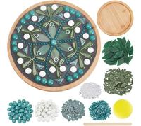 Vocdikficy Kit DIY per Mosaico In Ceramica, Set di Sottobicchieri In Bambù con Mosaico Floreale per Principianti Adulti, Piastrelle In Mosaico di Vetro Verde, Decorazione per La Casa