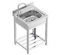 Vockol Lavello in Acciaio Inox Autoportante 1 Vasca, 55 × 50 × 94 cm Lavandino Commerciale con Rubinetto, Lavello da Cucina Professionale per Cucina, Ristorante, Bar, Caffè, Garage, Interno e Esterno