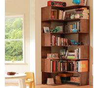Vockol Libreria Angolare, 190 cm Libreria in Legno Massiccio, Scaffale Angolare a 6 Livelli, Grande Scaffale Espositivo Angolare per Soggiorno, Camera da Letto e Ufficio, Noce