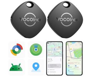 VOCOlinc Smart Tag Tracker Compatibile con Android Google Funzioni Trova o iOS Apple Dov'è App, Bluetooth Localizzatore per Chiavi/Portafoglio/Bagaglio/Zaino Borsa, 2 Pezzi Nero