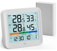 VOCOO Termometro Igrometro Wireless Digitale Interno Esterno | Con sensore remoto 100m, monitor temperatura e umidità, retroilluminazione, indicatore comfort e memoria MAX/MIN.