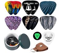 VOCUE - Set di plettri per chitarra con supporto in pelle e scatola di latta, plettro per chitarra artistica per chitarra elettrica basso
