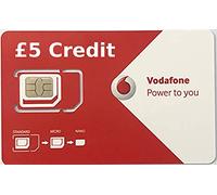 Vodafone, carta SIM prepagata a tre dimensioni (standard, micro e nano) con 5 sterline di credito (possibile conversione in euro in caso di utilizzo in Italia)