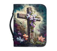 Vodetik Custodia in pelle per Bibbia con croce per ragazze con fiori biblici cover per donne con manico e borsa per la Bibbia con cerniera per studio delle Scritture