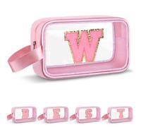 Vodolo Beauty case con iniziale, graziosa borsa da viaggio trasparente con monogramma per donne e ragazze, borsa da viaggio estetica personalizzata rosa per il trucco da viaggio, borsa organizer per