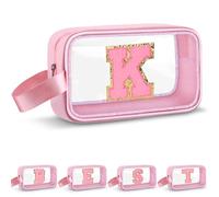 Vodolo Beauty case con iniziale, graziosa borsa da viaggio trasparente con monogramma per donne e ragazze, borsa da viaggio estetica personalizzata rosa per il trucco da viaggio, borsa organizer per