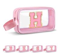 Vodolo Beauty case con iniziale, graziosa borsa da viaggio trasparente con monogramma per donne e ragazze, borsa da viaggio estetica personalizzata rosa per il trucco da viaggio, borsa organizer per