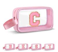 Vodolo Beauty case con iniziale, graziosa borsa da viaggio trasparente con monogramma per donne e ragazze, borsa da viaggio estetica personalizzata rosa per il trucco da viaggio, borsa organizer per