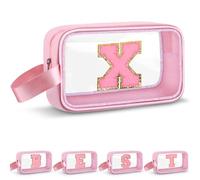 Vodolo Beauty case con iniziale, graziosa borsa da viaggio trasparente con monogramma per donne e ragazze, borsa da viaggio estetica personalizzata rosa per il trucco da viaggio, borsa organizer per