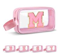 Vodolo Beauty case con iniziale, graziosa borsa da viaggio trasparente con monogramma per donne e ragazze, borsa da viaggio estetica personalizzata rosa per il trucco da viaggio, borsa organizer per