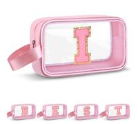 Vodolo Beauty case con iniziale, graziosa borsa da viaggio trasparente con monogramma per donne e ragazze, borsa da viaggio estetica personalizzata rosa per il trucco da viaggio, borsa organizer per