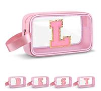Vodolo Beauty case con iniziale, graziosa borsa da viaggio trasparente con monogramma per donne e ragazze, borsa da viaggio estetica personalizzata rosa per il trucco da viaggio, borsa organizer per
