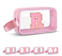 Vodolo Beauty case con iniziale, graziosa borsa da viaggio trasparente con monogramma per donne e ragazze, borsa da viaggio estetica personalizzata rosa per il trucco da viaggio, borsa organizer per