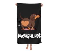 VODRM Asciugamano da spiaggia per cani, 81,3 x 132,1 cm, in microfibra, ad asciugatura rapida, grazioso bassotto, morbido, leggero, per piscina, con scritta "I Love Dachshunds", asciugamani oversize