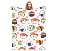 VODRM Coperta carina con disegno di sushi, cibo giapponese, Kawaii, rotoli di sushi e amore, coperta morbida e leggera in pile, regalo per bambini e adulti, comoda per divano, letto, camera