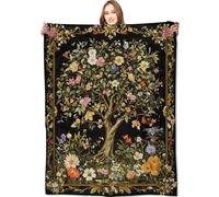 VODRM Coperta con albero della vita, lussureggiante coperta floreale botanica, regalo per bambini, donne, adulti e amanti dei cacciatori, in pile morbido e leggero, natura elegante, per divano, letto