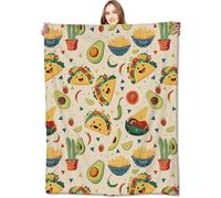 VODRM Coperta messicana Fiesta, graziosa coperta con taco, avocado e salsa, regalo di compleanno per ragazze, donne e amanti del cibo, in morbido pile leggero, accogliente, per divano, letto, camera