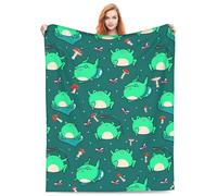 VODRM Graziosa coperta a forma di rana con funghi e rane kawaii, regalo per bambini e adulti, morbida, calda, leggera, accogliente, motivo animale, verde, per letto, soggiorno, divano, decorazione di