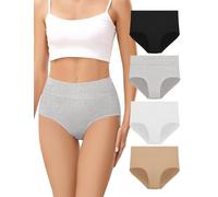 VOENXE Mutande Donna Cotone Vita Alta,Slip Post Parto,Mutanda Culotte Elastiche,Mutandine Intimo Comodo Controllo Pancia,Cotton Women Underwear Panties,Pacco da 4