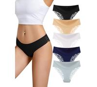 VOENXE Mutande Donna,Mutanda Slip,Women Pizzo Intimo,Lace Underwear | Taglio Laser Culotte,Elastico Bikini Panties,Damen Hipster Comode Panty,Morbido Unterhosen,Pacco da 5