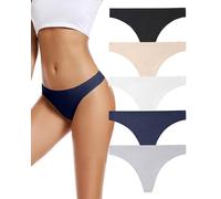 VOENXE Perizoma Mutande Donna Senza Cuciture,Slip Tanga Brasiliana Microfibra,Mutanda Taglio Laser,Seamless Women Thong,Invisibili Intimo Underwear Panties,Perizomi Vita Media Multipack,Pacco da 5