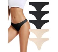 VOENXE Perizoma Mutande Donna Senza Cuciture,Slip Tanga Brasiliana Microfibra,Mutanda Taglio Laser,Seamless Women Thong,Invisibili Intimo Underwear Panties,Perizomi Vita Media Multipack,Pacco da 5