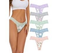 VOENXE Slip Perizoma da Donna in Pizzo,Senza Cuciture Tanga,Mutande Invisibili Brasiliana Microfibra Intimo Mutandine, Perizomi Mutanda Invisibile,String Thong Elasticizzato Culotte,Pacco da 5