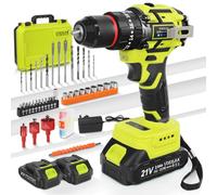 VOERJIA Set di avvitatore a batteria, 21 V, trapano a batteria senza spazzole con batteria da 2 x 2000 mAh, mandrino da 3/8", coppia 20 + 3, trapano a batteria max 65 N.m, luci a LED e 2 marce, 46