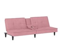 Vofikoli Divano letto in velluto rosa con portabevande | Schienale regolabile a 3 livelli, porta USB, tavolino da tè pieghevole, telaio in compensato