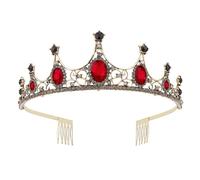 Vofler Corona di diadema nera con rubino, stile barocco, stile vintage, con strass rossi, per donne, regina, ragazza, sposa, principessa, compleanno, matrimonio, festa di Halloween, con pettine