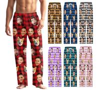 VogaClad Pigiama Personalizzato con Foto, Pantaloni da Pigiama con Faccia di Cane/Gatto per Uomini e Donne, Regali di Natale Personalizzati (Design 4)