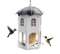 Vogelhäuschen - Wetterfestes Vogelfutterhäuschen aus Metall für Garten & Balkon - Eichhörnchensicherer Vogelhändler mit Regenschutz & Mehrfach-Futterstellen füur Wildvögel