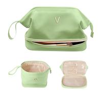 Vogewood Regali per ragazze adolescenti alla moda, grande borsa per il trucco con iniziale, regalo per la futura sposa, borsa cosmetica a doppio strato, borsa da viaggio impermeabile in poliuretano