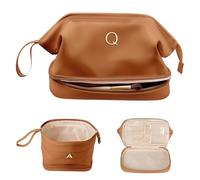 Vogewood Regali per ragazze adolescenti alla moda, grande borsa per il trucco con iniziale, regalo per la futura sposa, borsa cosmetica a doppio strato, borsa da viaggio impermeabile in poliuretano