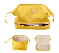 Vogewood Regali per ragazze adolescenti alla moda, grande borsa per il trucco con iniziale, regalo per la futura sposa, borsa cosmetica a doppio strato, borsa da viaggio impermeabile in poliuretano