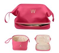 Vogewood Regali per ragazze adolescenti alla moda, grande borsa per il trucco con iniziale, regalo per la futura sposa, borsa cosmetica a doppio strato, borsa da viaggio impermeabile in poliuretano
