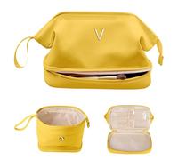 Vogewood Regali per ragazze adolescenti alla moda, grande borsa per il trucco con iniziale, regalo per la futura sposa, borsa cosmetica a doppio strato, borsa da viaggio impermeabile in poliuretano