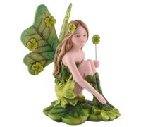 VOGLER Joh. Vogler GmbH Fata della fortuna Clover tiene in mano il quadrifoglio e porta buona fortuna al tuo proprietario, realizzato in pietra artificiale e dipinto a mano