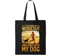 Voglio solo allenarmi e uscire con il mio cane borsa in cotone biologico naturale grafica da spiaggia e corsa nera, taglia unica, Nero, En storlek