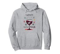 Voglio Solo Bere Vino e Salvare Animali Amanti degli Animali Felpa con Cappuccio, Unisex per Adulti, Grigio Melange, S