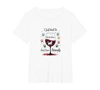 Voglio Solo Bere Vino e Salvare Animali Amanti degli Animali Maglietta, Donna Plus-Size, Bianco, 6X