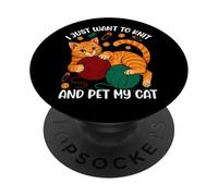 Voglio solo lavorare a maglia e accarezzare il mio gatto PopSockets PopGrip Adesivo