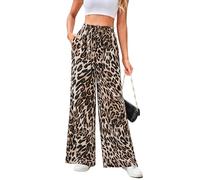 VOGMATE Pantalone Gamba Larga Donna Pantaloni Palazzo Elasticizzati Vita Alta Wide Leg Pants Leopardo alla Moda