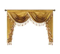 VOGOL Mantovana gialla a cascata per casa colonica, mantovana in velluto che riduce la luce, con nappe, per camera degli ospiti, tende con tasca per asta in stile vintage, per soggiorno, 150 cm di